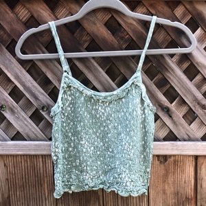 PacSun green/white floral cropped tank-top
